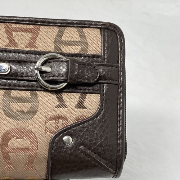 Etiennne Aigner Wallet Logo Fabric With Leather Trim Brown - Picture 11 of 16